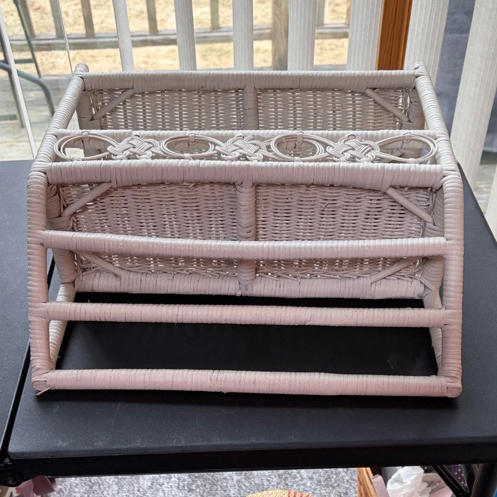 Wicker Wall Shelf Rack - White Boho Accent